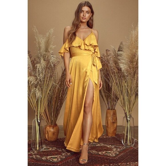 Lulus Dresses & Skirts - Lulu's Mustard Yellow Ruffle Maxi Dress